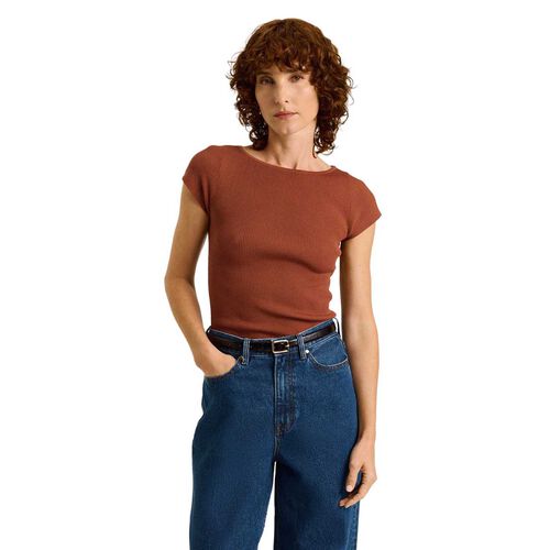 Veronika Maine Ribbed Cap Sleeve Boat Neck Knit